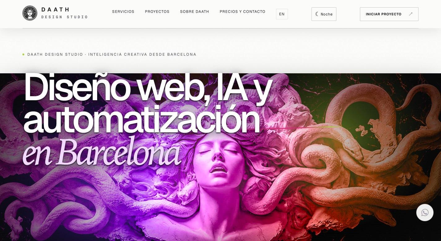 Página de inicio de daathdesign.com: diseño web, IA y automatización en Barcelona