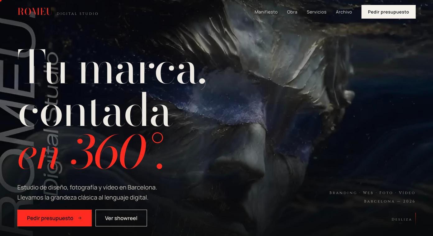 Portada de romeu-studio.pages.dev: Tu marca, contada en 360°